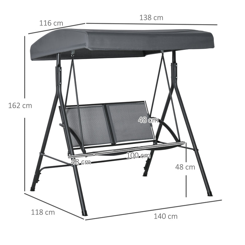 Dondolo 2 Posti 140x118x162 cm  in Acciaio e Poliestere Grigio-3