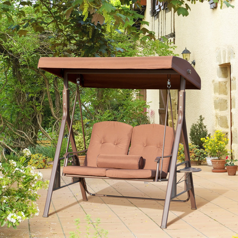 Dondolo 2 Posti da Giardino 157x118x180 in Acciaio e Poliestere Marrone-2