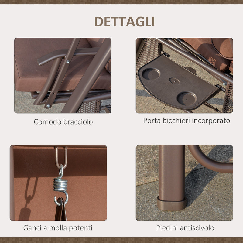 Dondolo 2 Posti da Giardino 157x118x180 in Acciaio e Poliestere Marrone-8