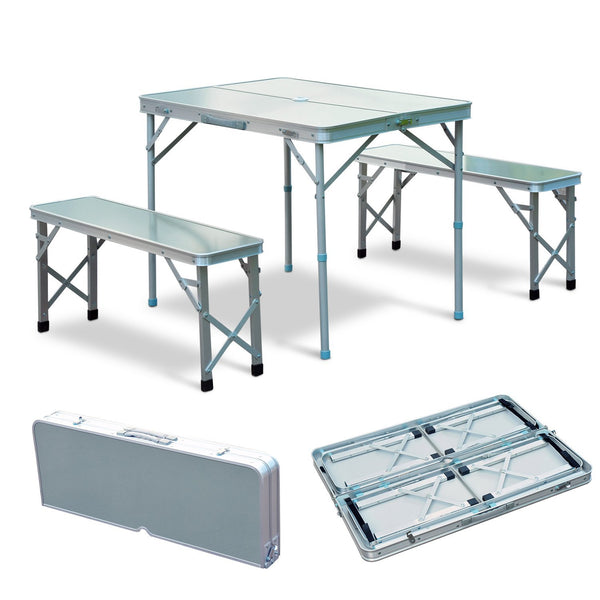 Camping-Picknicktisch-Set 2 Klappbänke aus silberfarbenem Aluminium acquista