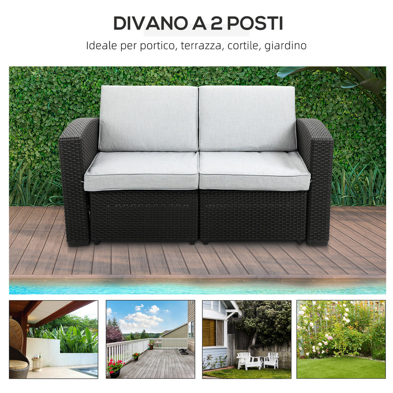 Divano da Giardino 141x71x75 cm in Polipropilene Effetto Rattan Grigio e Nero-5