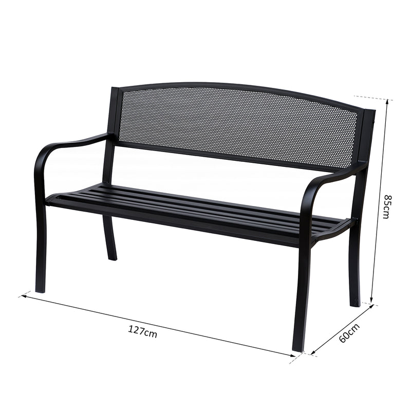 Panca da Giardino 2 Posti in Acciaio 127x60x85 cm  Nero-4