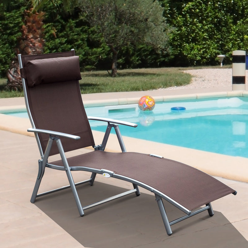 Lettino Prendisole Relax Reclinabile Pieghevole Telaio in Metallo Marrone 137x63.5x100.5 cm -2