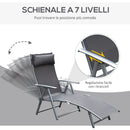 Lettino Prendisole Relax Pieghevole Telaio in Metallo Grigio 137x63.5x100.5 cm -4