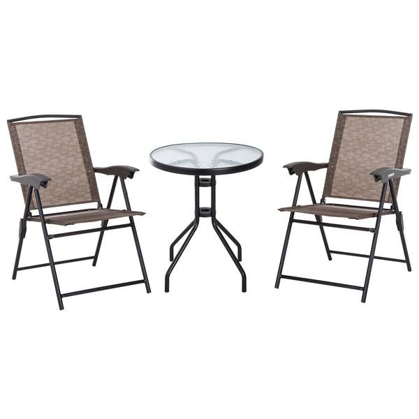 sconto Set aus Couchtisch und 2 klappbaren Gartenstühlen aus braunem Glas