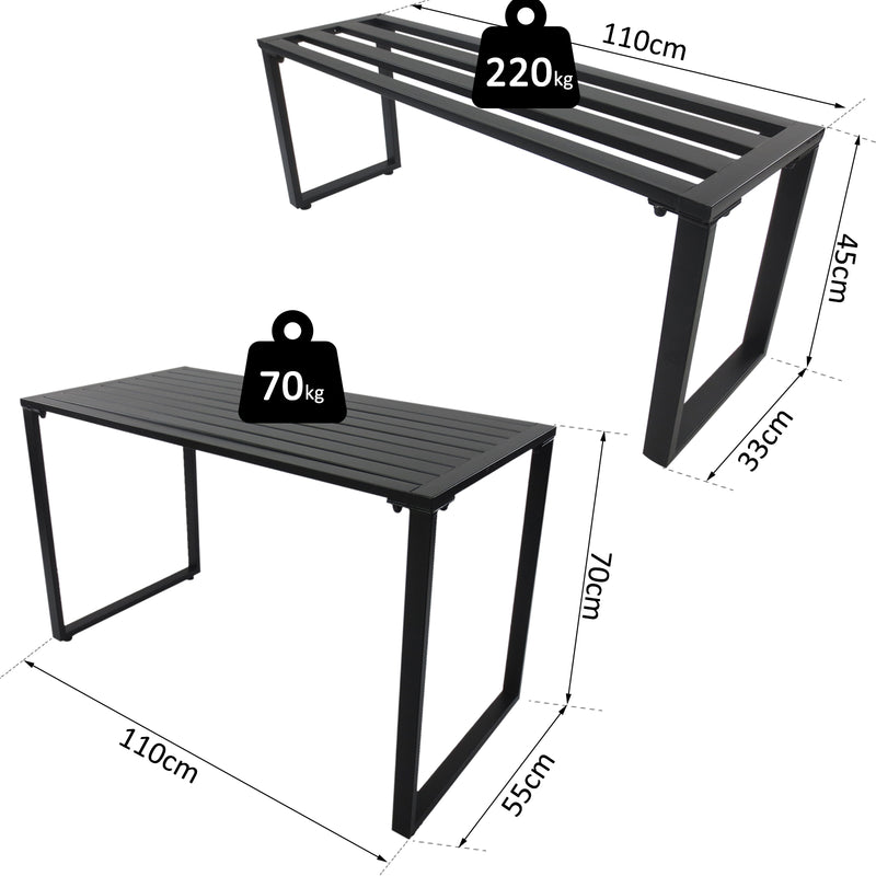 Set da Picnic Tavolo con Panche in Metallo Nero 110x55x70 cm -3