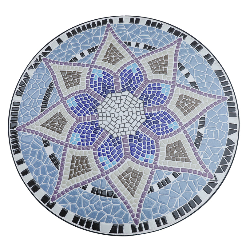 Tavolino da Giardino in Ceramica a Mosaico Blu e Bianco Ø60x71 cm -5