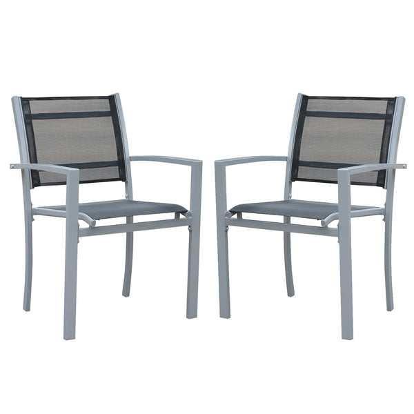 Set mit 2 Outdoor-Stühlen aus schwarzem und grauem Textilene und Stahl sconto