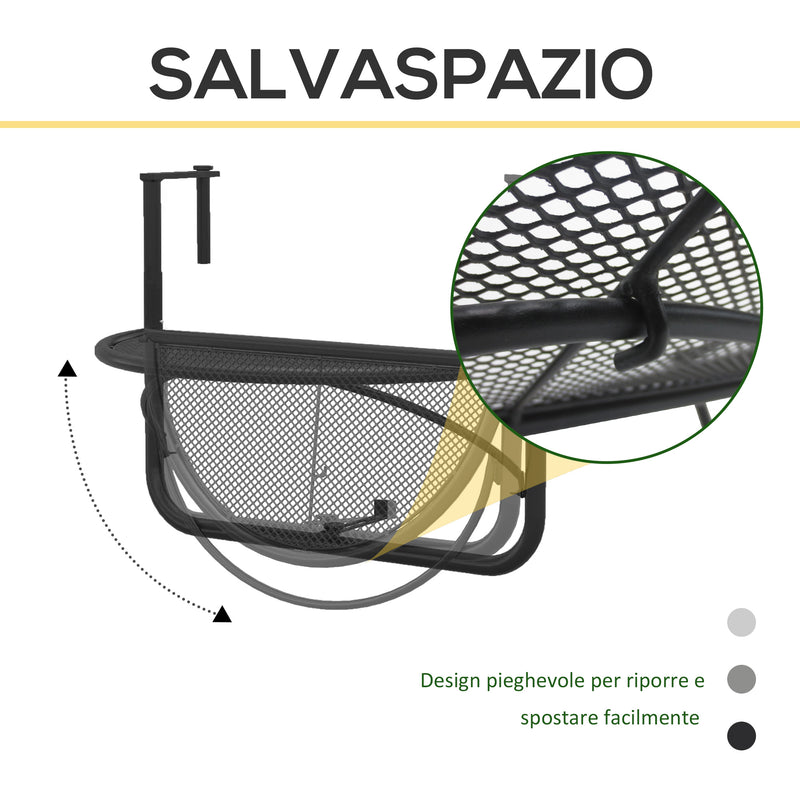 Tavolino Sospeso da Balcone Regolabile in Ferro Nero 60x45x50 cm -5