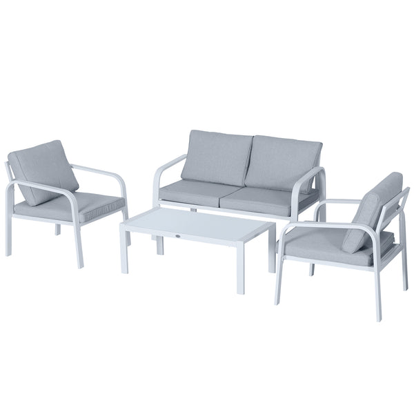 online Gartengarnitur, Sofa, 2 Sessel und Couchtisch aus weißem und grauem Aluminium