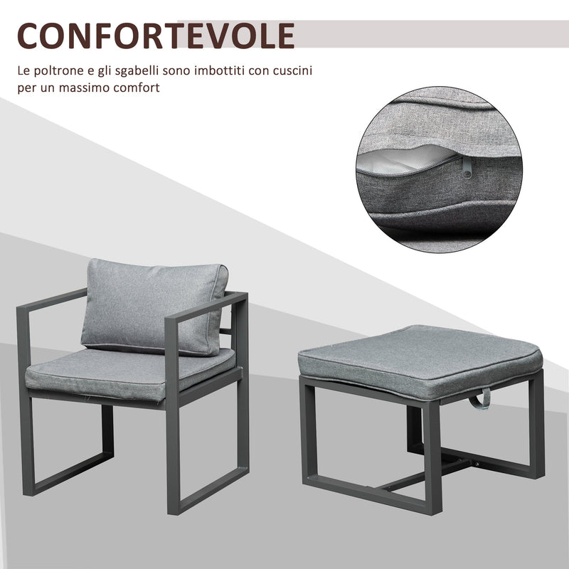 Set Tavolo con 4 Sedie e 4 Sgabelli da Giardino in Alluminio Grigio-6