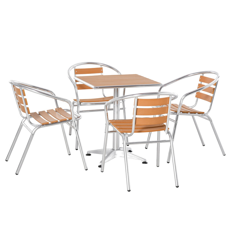 Set Tavolo e 4 Sedie da Giardino in Alluminio Effetto Legno-1