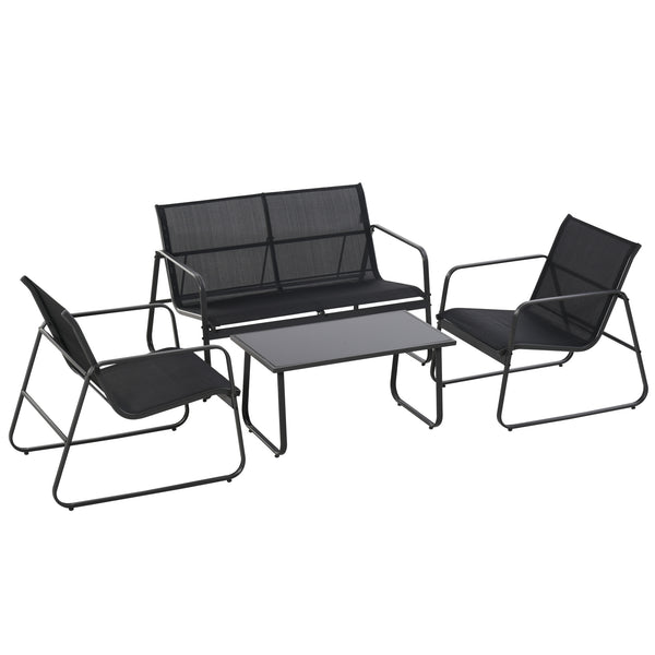 Garden Lounge Set Sofa 2 Sessel und Couchtisch aus Metall und schwarzem Textilene online