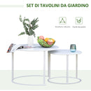 Set 2 Tavoli da Giardino Sovrapponibili Ø70 cm e Ø50 cm in Ferro Bianco-5