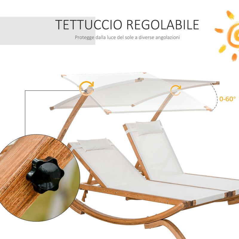 Lettino Prendisole Doppio da Giardino 210x155x175 cm in Legno e Textilene Beige-6