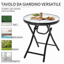 Tavolino Tondo da Giardino Ø45x50 cm in Metallo con Ripiano in Vetro Nero-7