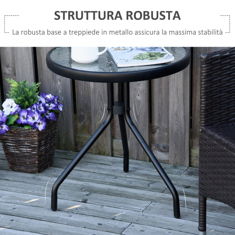 Tavolino da Giardino Ø50x55 cm Piano in Vetro Struttura in Metallo Nero-5