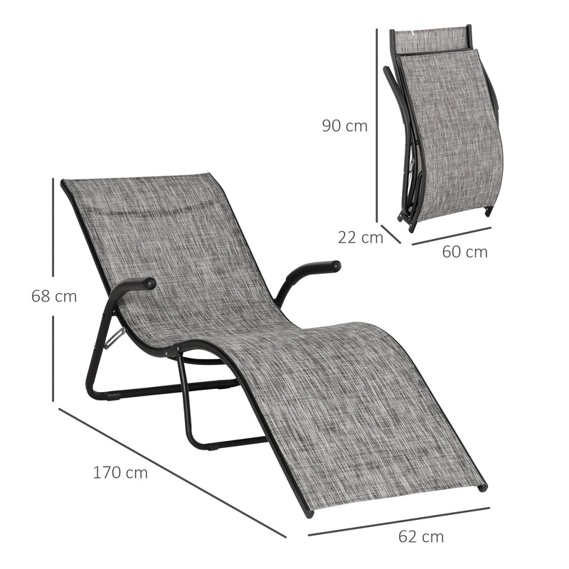 Lettino Prendisole Pieghevole 170x62x68 cm in Metallo e Tessuto a Rete Grigio-3