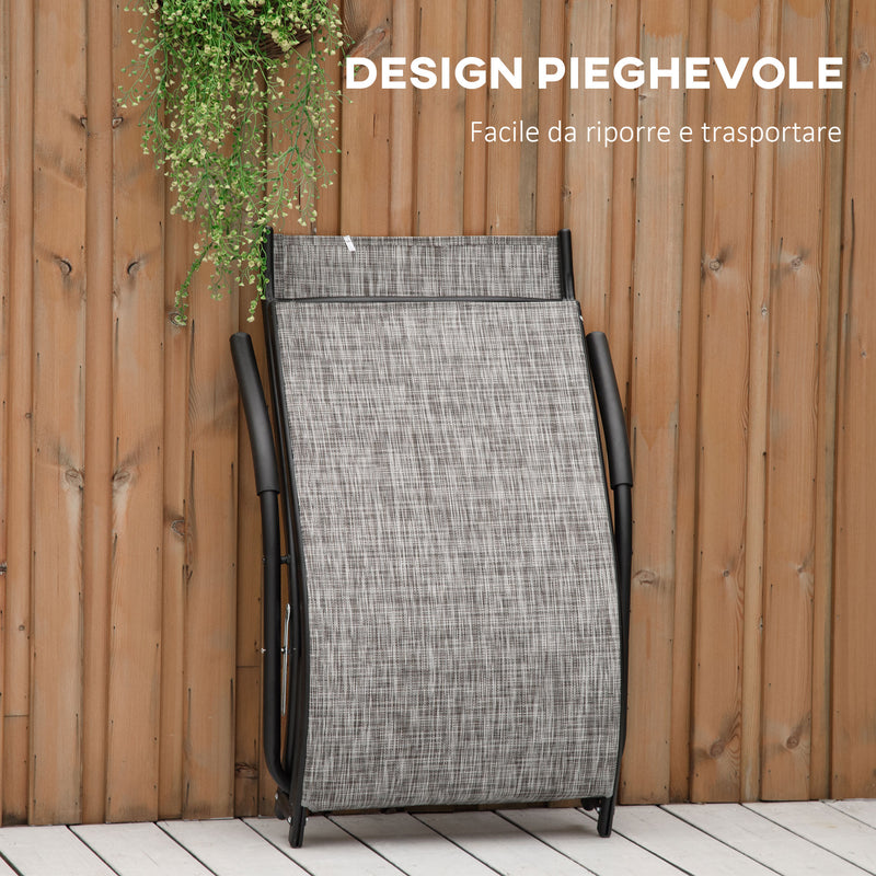 Lettino Prendisole Pieghevole 170x62x68 cm in Metallo e Tessuto a Rete Grigio-6