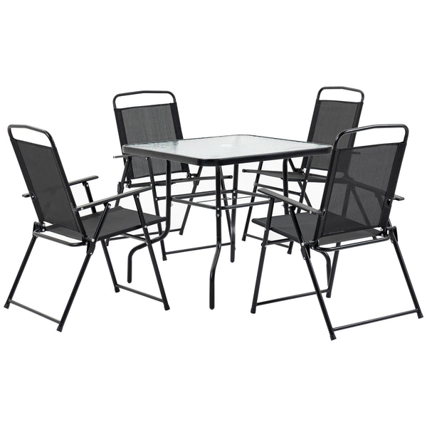 online Set aus Tisch und 4 klappbaren Gartenstühlen aus Metall und schwarzem gehärtetem Glas