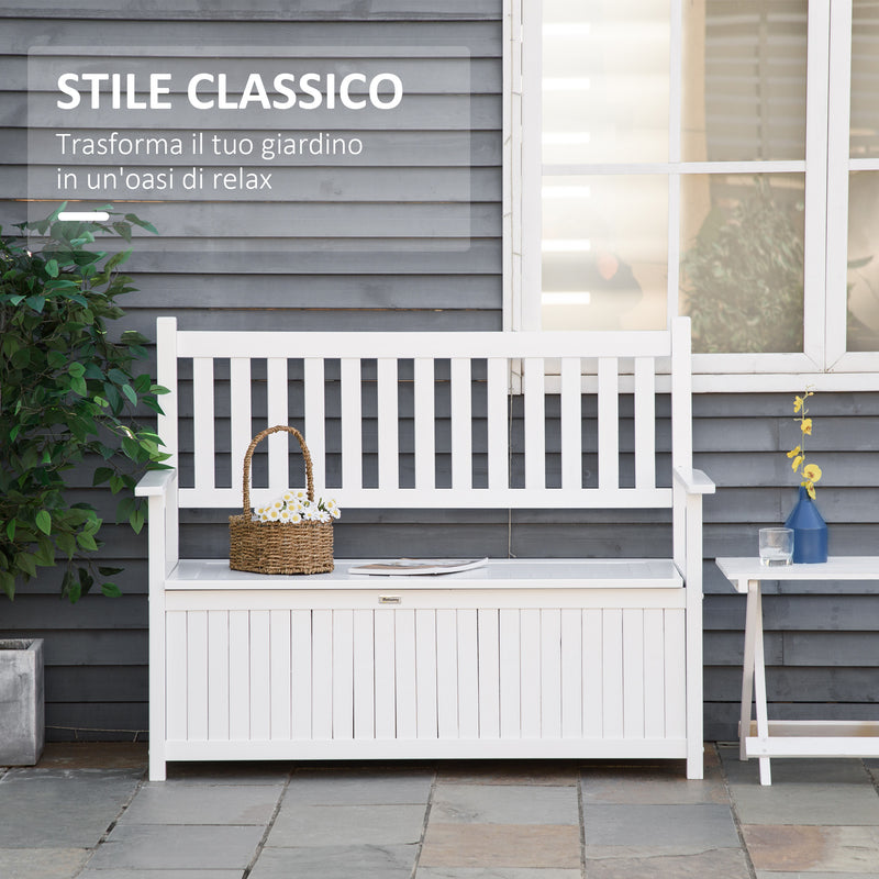 Panchina da Giardino 2 Posti 123,5x66,5x97 cm con Contenitore in Legno Bianco-6