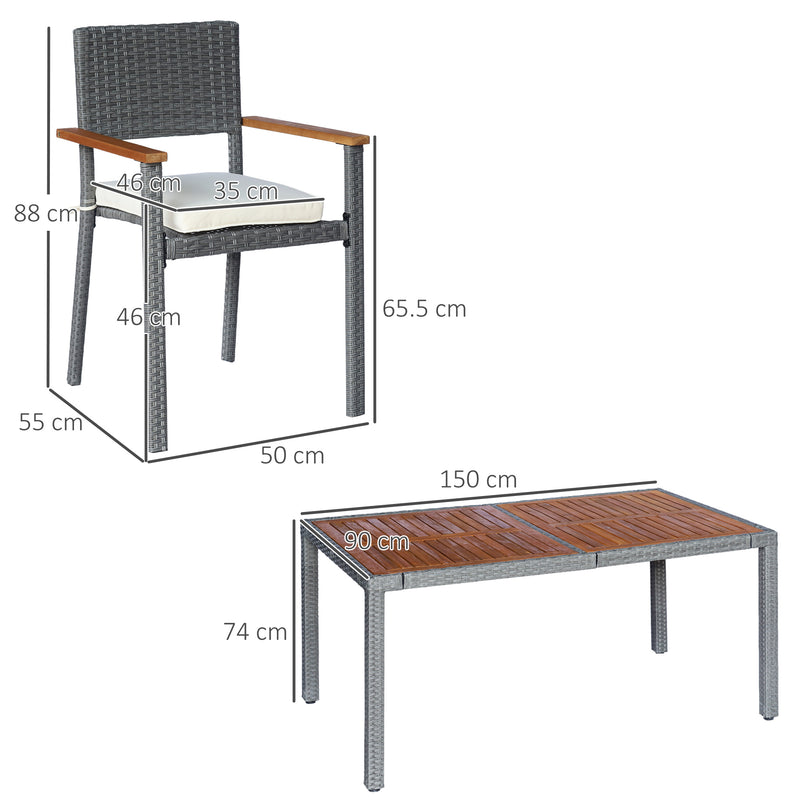 Set Tavolo e 6 Sedie da Giardino  in Acciaio Legno e Rattan Grigio-3