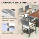 Set Tavolo e 6 Sedie da Giardino  in Acciaio Legno e Rattan Grigio-7