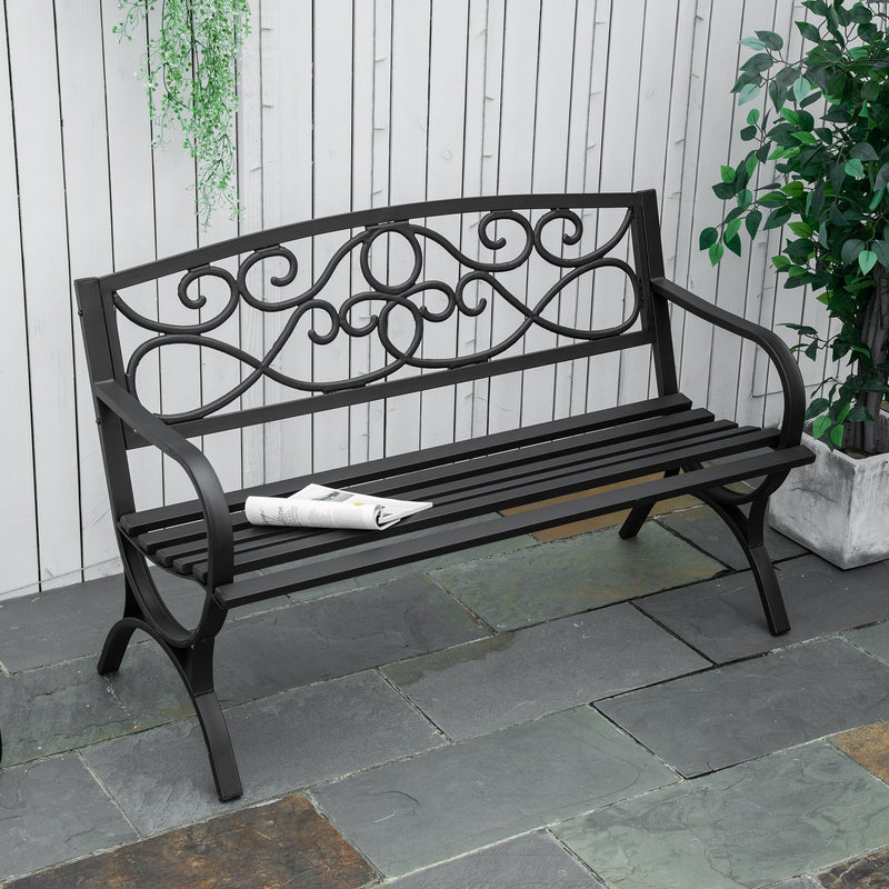 Panchina da Giardino 2 Posti 128x58,5x85 cm in Acciaio e Ghisa Nero-2