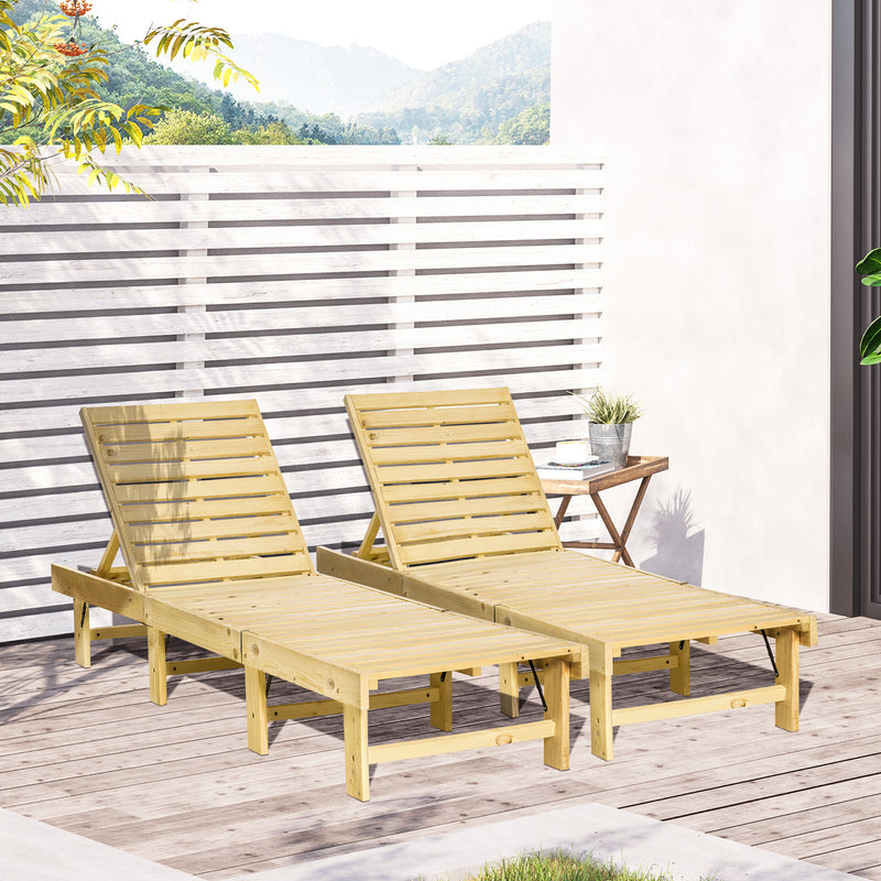 Set 2 Lettini Prendisole 195x59x30 cm in Legno Naturale-2