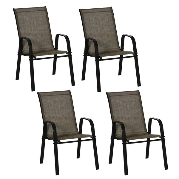 online Set mit 4 Gartenstühlen aus Metall und braunem Stoff