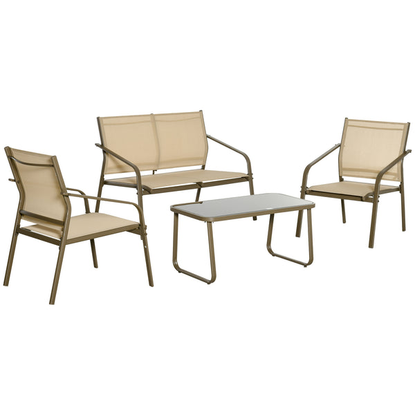 Garden Lounge Set Sofa 2 Sessel und Couchtisch aus Metall und Khaki Texteline online