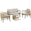 Set da Giardino Divano 2 Poltrone e Tavolino in Rattan Beige-1