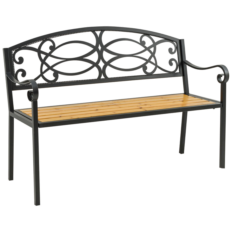 Panchina da Giardino 2 Posti 127x52x88 cm in Metallo e Legno Nero-1