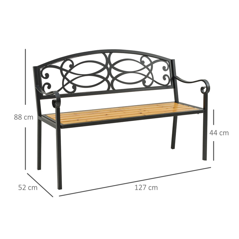 Panchina da Giardino 2 Posti 127x52x88 cm in Metallo e Legno Nero-3