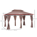 Gazebo da Giardino 4x3m in Acciaio Doppio Tetto  Cachi-3