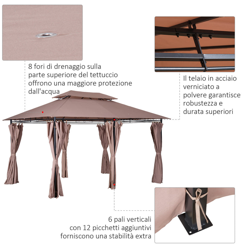 Gazebo da Giardino 4x3m in Acciaio Doppio Tetto  Cachi-6