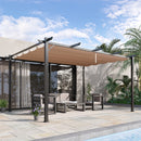 Pergola da Giardino 3X4m in Alluminio con Telo Scorrevole Nera e Beige -2