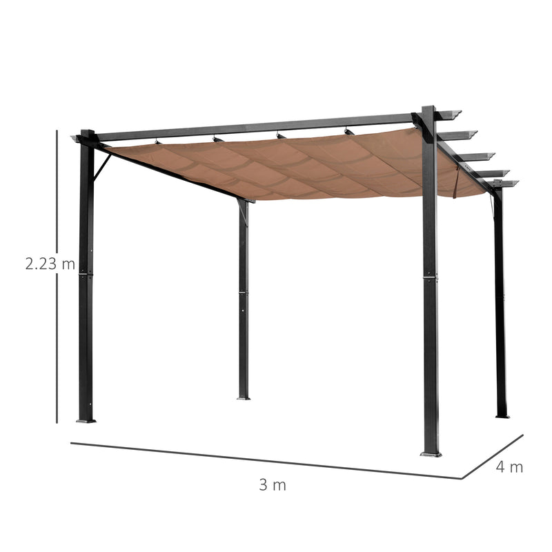 Pergola da Giardino 3X4m in Alluminio con Telo Scorrevole Nera e Beige -3