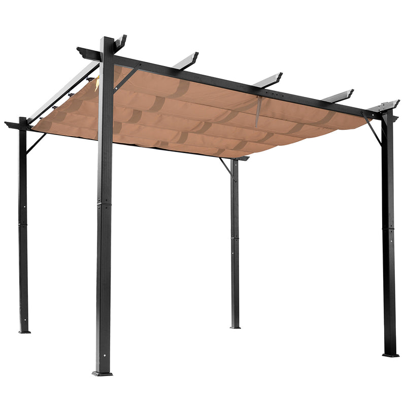 Pergola da Giardino 3X4m in Alluminio con Telo Scorrevole Nera e Beige -7