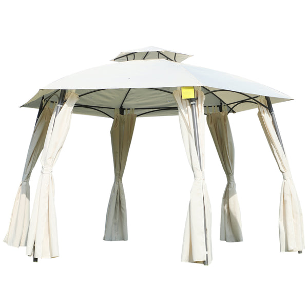 prezzo Gazebo da Giardino Ø3.6x2.7m in Metallo Doppio Tetto e Tende Beige