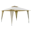 Gazebo da Giardino 3,5x3,5x2,7m in Metallo Doppio Tettuccio Beige-1