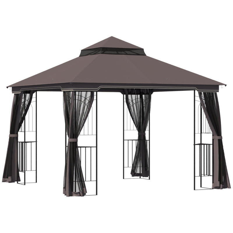 Gazebo da Giardino 3x3m con Zanzariera in Metallo Caffè-1