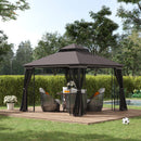 Gazebo da Giardino 3x3m con Zanzariera in Metallo Caffè-2