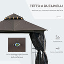 Gazebo da Giardino 3x3m con Zanzariera in Metallo Caffè-4