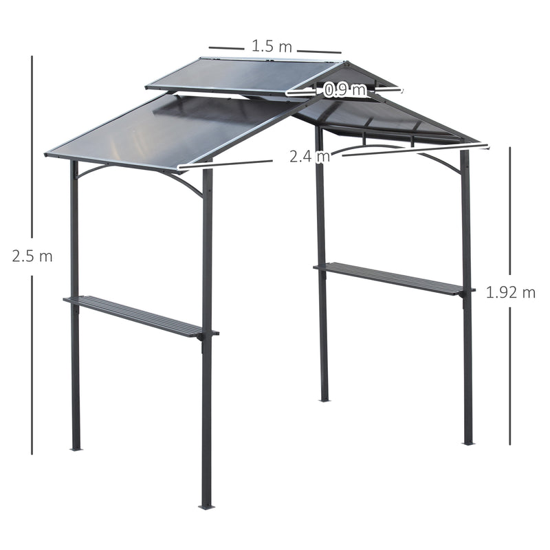 Gazebo da Giardino per Barbecue 240x150x250 cm con Tettuccio in Policarbonato Nero-3