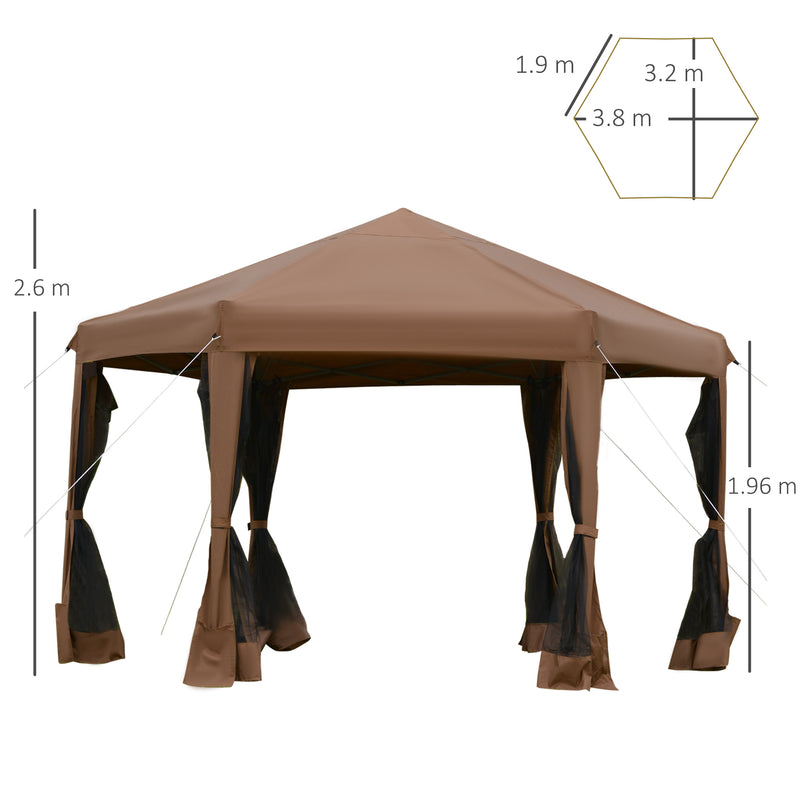 Gazebo da Giardino Pieghevole 3,6x3,6m in Acciaio e Poliestere Marrone-3