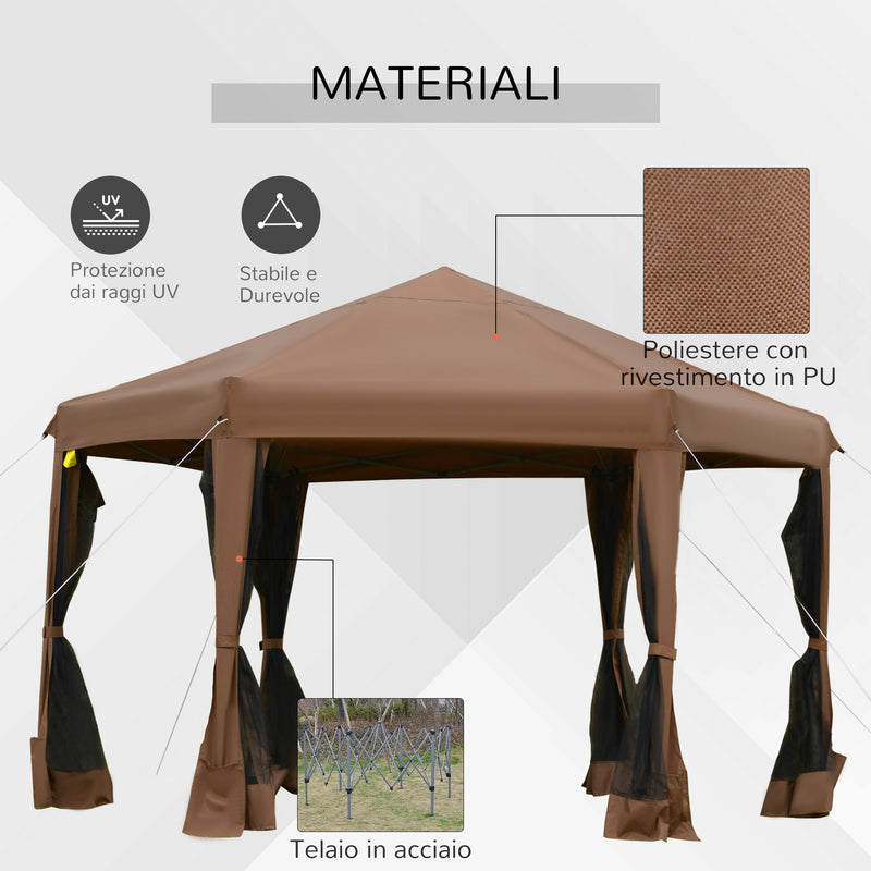 Gazebo da Giardino Pieghevole 3,6x3,6m in Acciaio e Poliestere Marrone-4