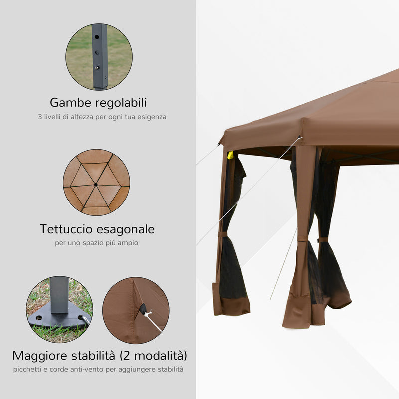 Gazebo da Giardino Pieghevole 3,6x3,6m in Acciaio e Poliestere Marrone-6