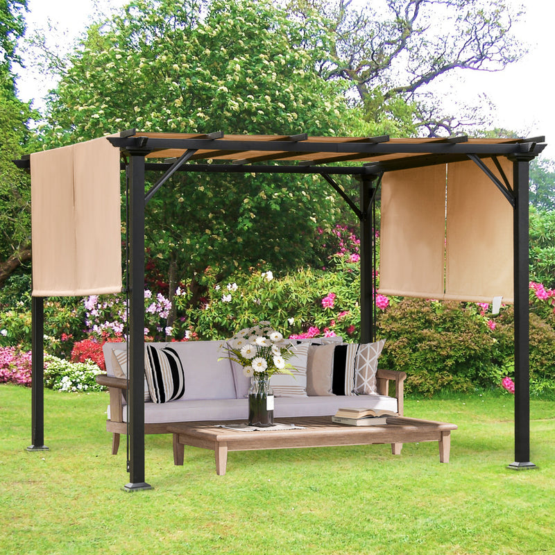 Pergola da Giardino 305x305x220 cm in Acciaio e Tessuto Marrone Chiaro-2