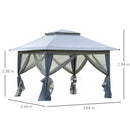 Gazebo da Giardino 3,64x3,64x2,94m in Acciaio e Tessuto Oxford Grigio-3